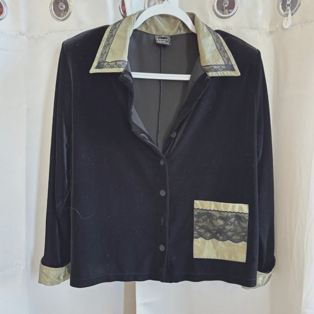 Vtg Reuma Women Jacket Small Velvet Whimsigoth Fairy Grunge Lace Button Up 19176